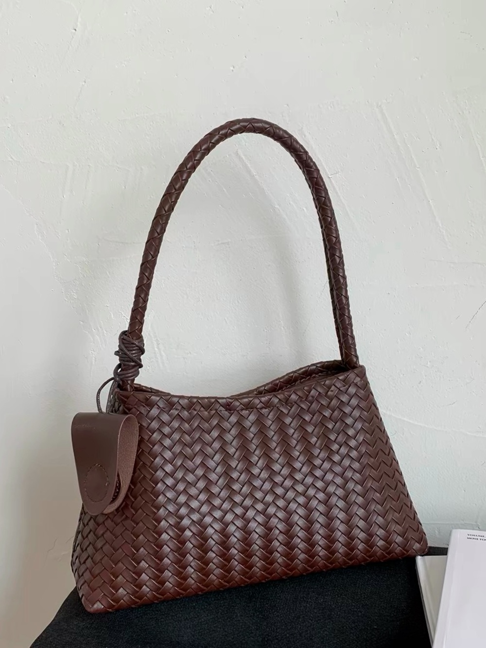 MSTALY Woven Shoulder Bag in Dark Brown - Stylish Everyday Carry